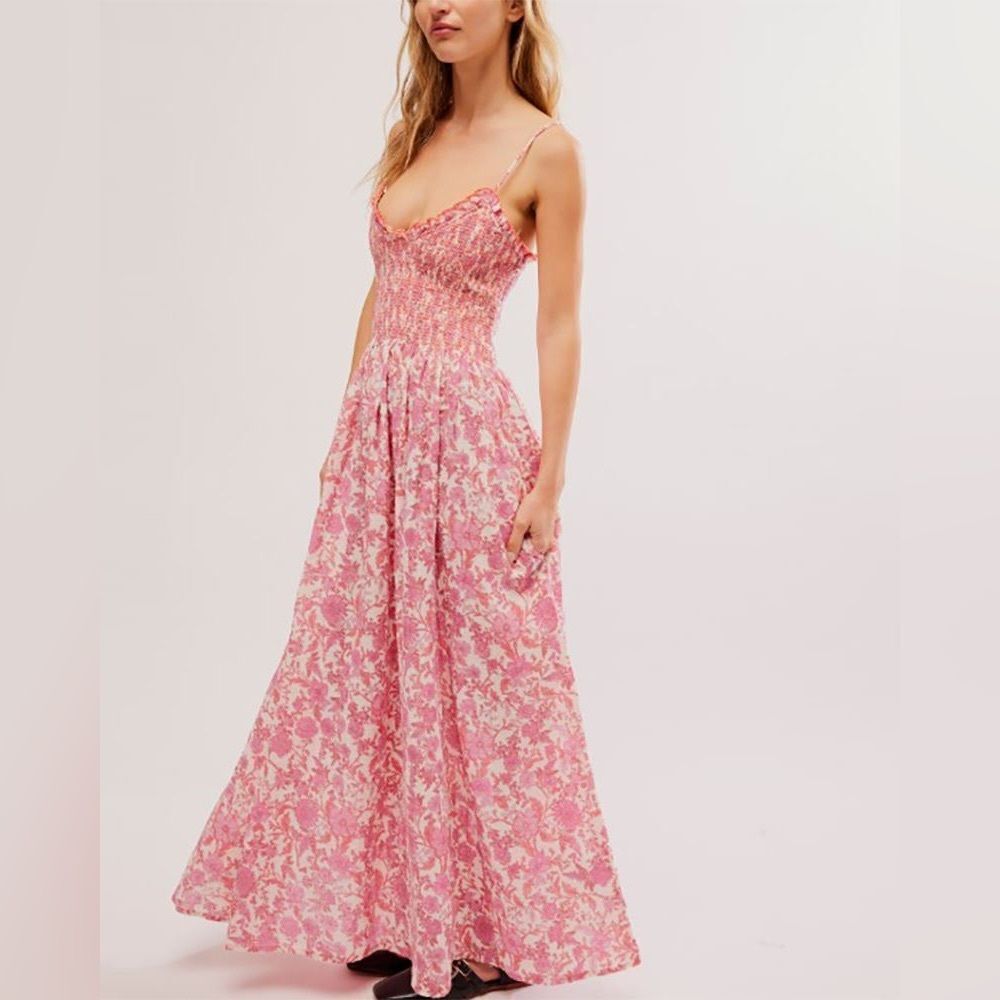 Free People Sweet Nothings Midi Dress Pink Combo, size large - Picture 2 of 10